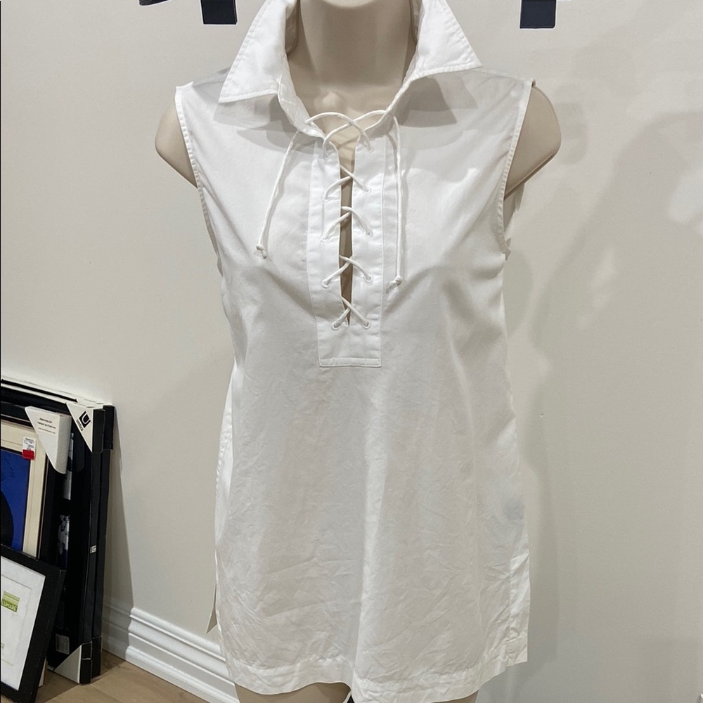 Ralph Lauren White Cotton Lace Up Blouse